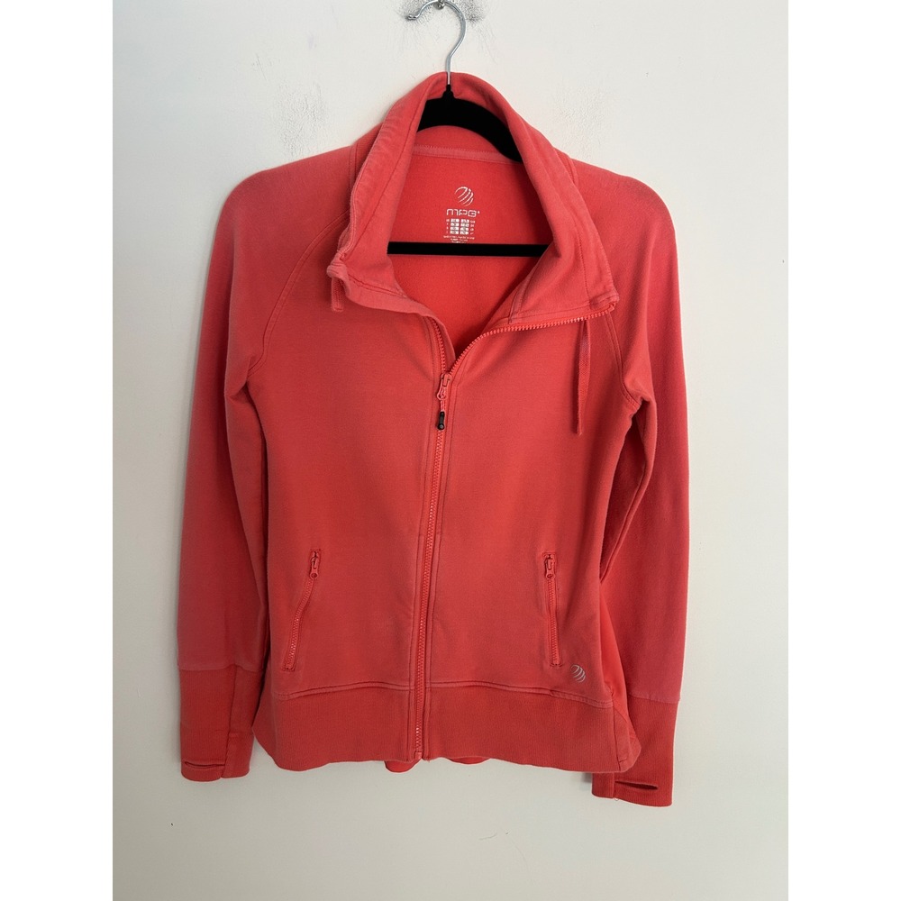 MPG Sport Womens Full Zip Athletic Jacket Coral Pink Thumbholes‎ Size Small